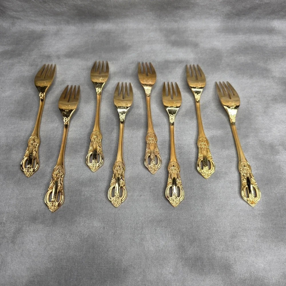 (X8) Hanford Forge Princeton Gold Electroplate Salad Forks 6.75